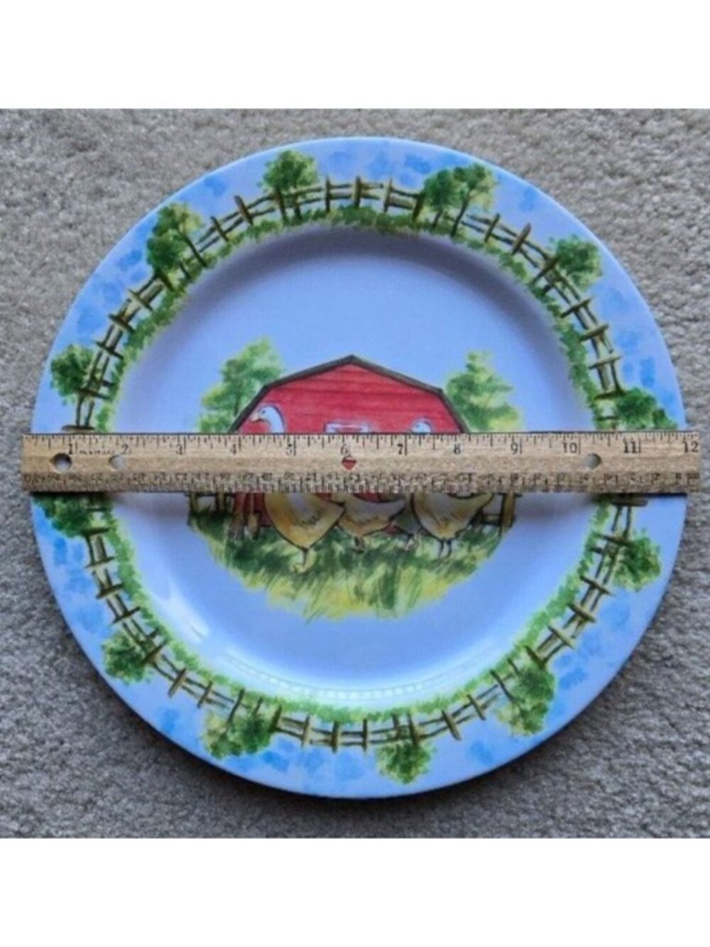 Two Heavy White Melamine Plates with 4 Geese in Country Setting 12 in. Diameter - Picture 2 of 3